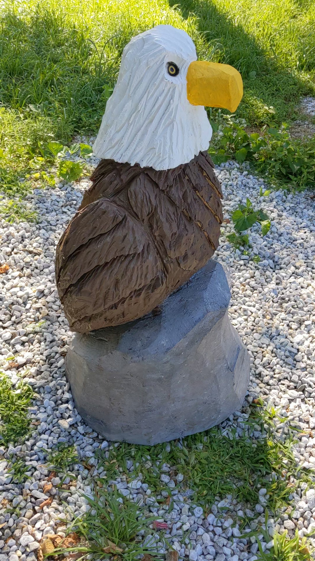 Chainsaw Carved Eagle on Rock - 44" Tall