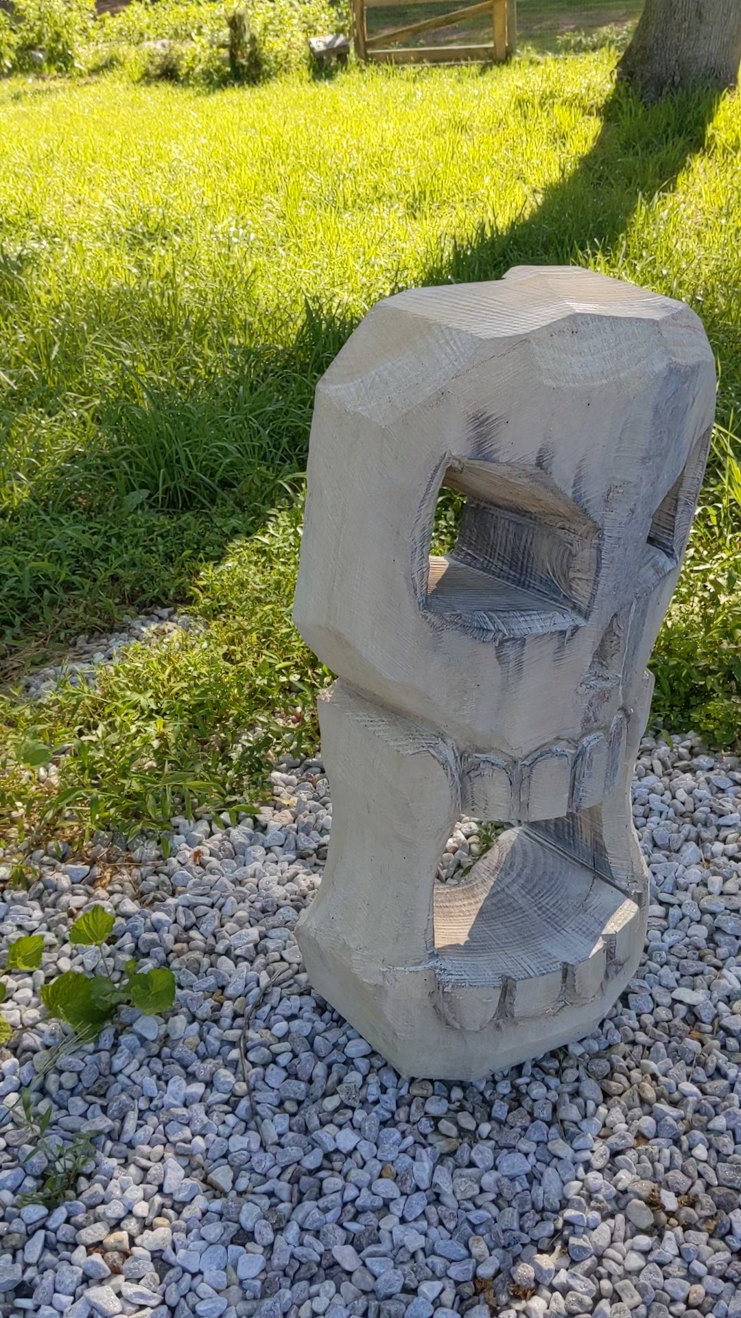 Chainsaw Carved Skull - 32" Tall