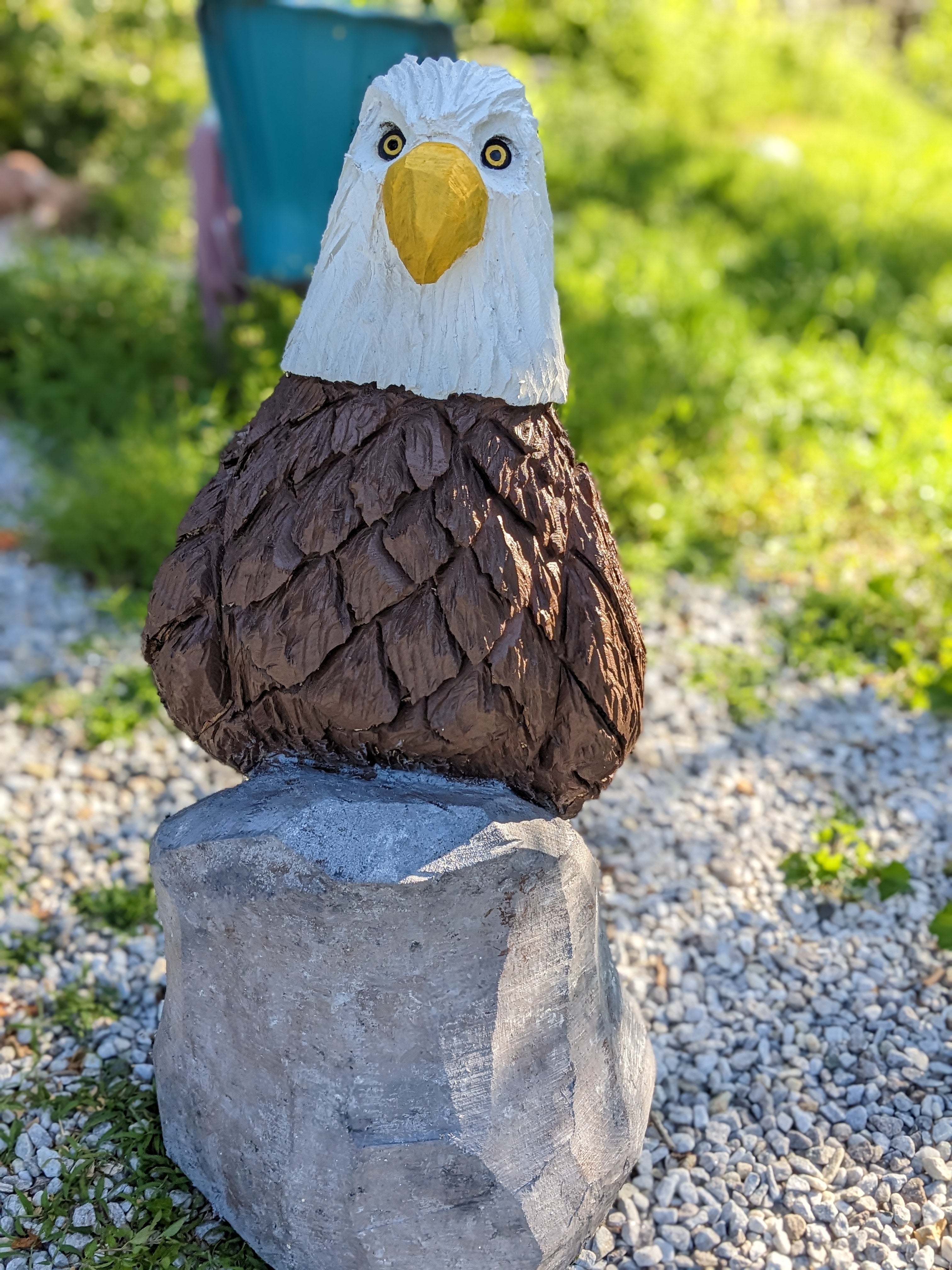 Chainsaw Carved Eagle on Rock - 44" Tall