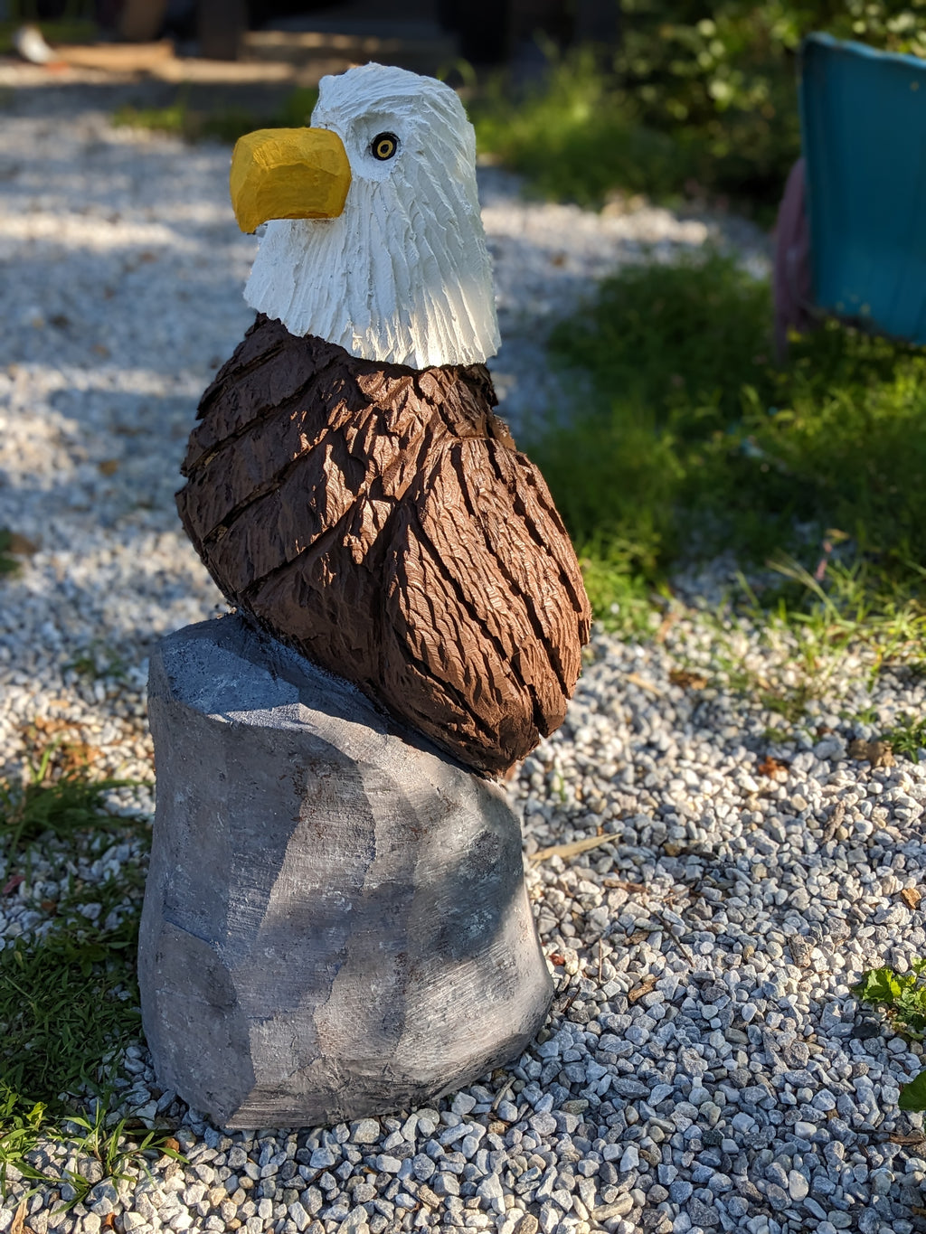 Chainsaw Carved Eagle on Rock - 44" Tall