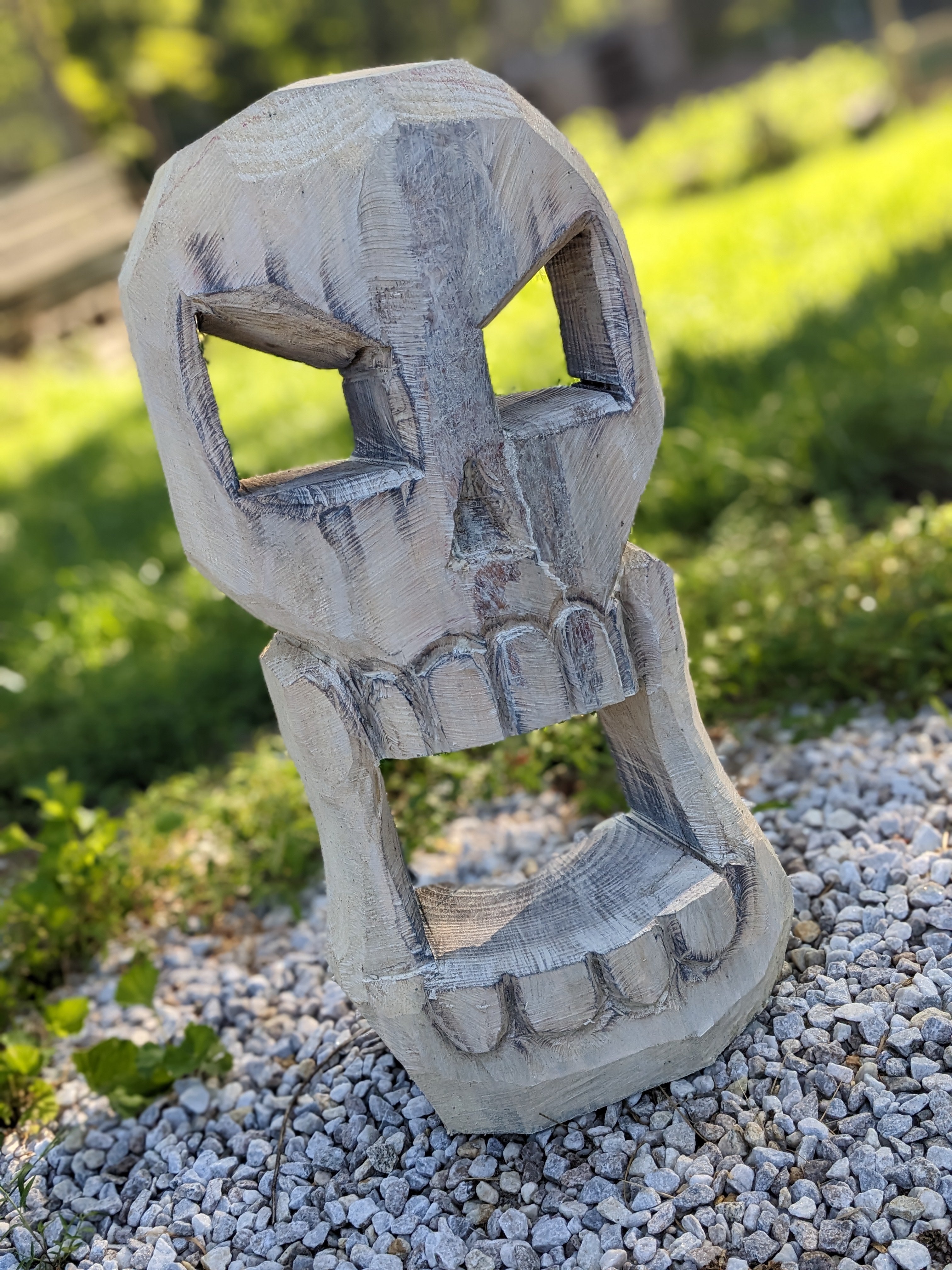 Chainsaw Carved Skull - 32" Tall