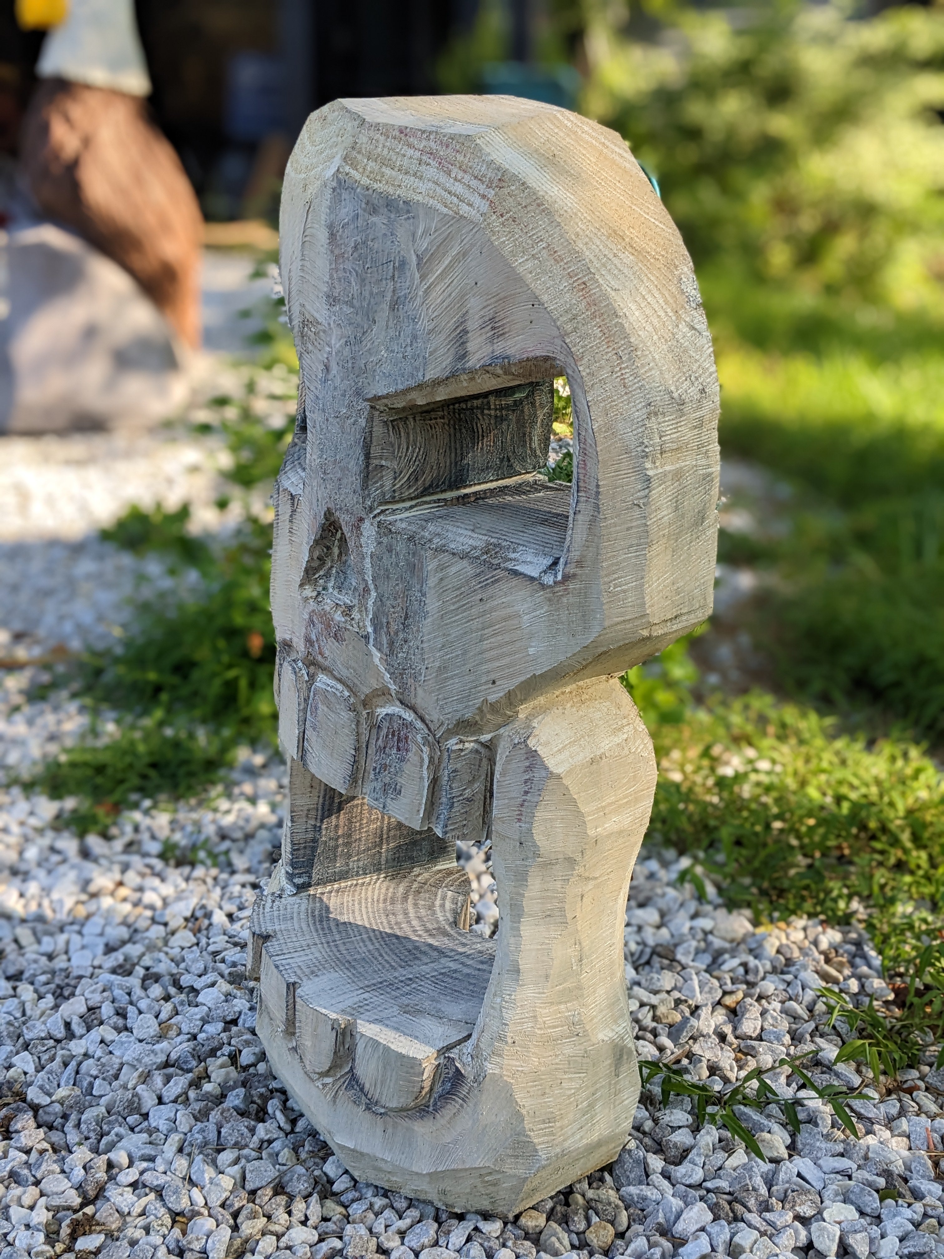 Chainsaw Carved Skull - 32" Tall
