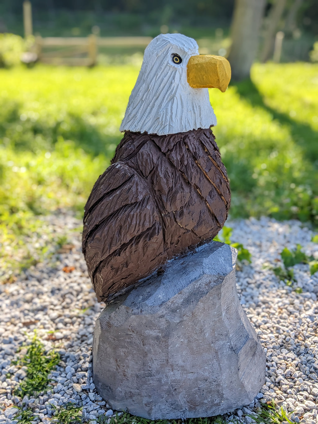 Chainsaw Carved Eagle on Rock - 44" Tall